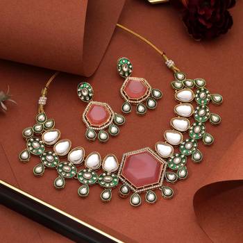 Pink color kundan necklace set 2