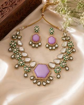 Light purple color kundan necklace set 1