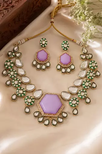 Light purple color kundan necklace set