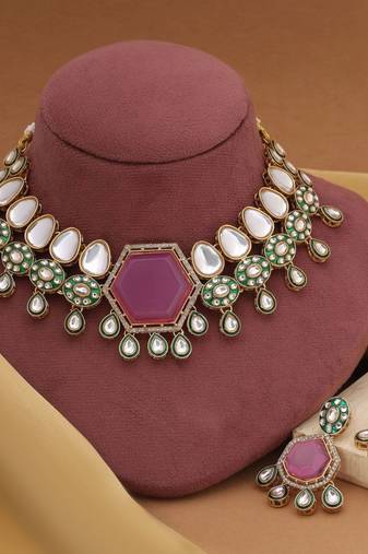 Light purple color kundan necklace set