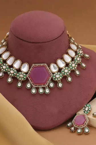 Light purple color kundan necklace set