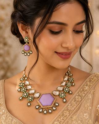 Light purple color kundan necklace set 2