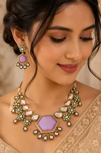 Light purple color kundan necklace set