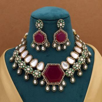 Rani color kundan necklace set 1
