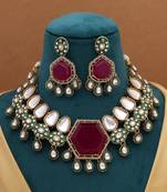Rani color kundan necklace set