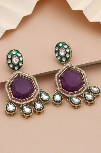 Purple color kundan earrings