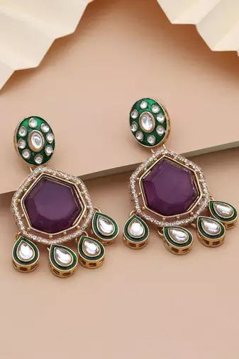 Purple color kundan earrings