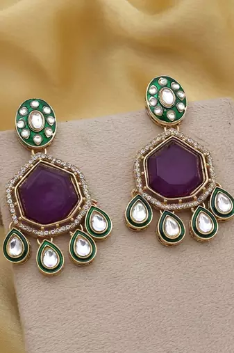 Purple color kundan earrings