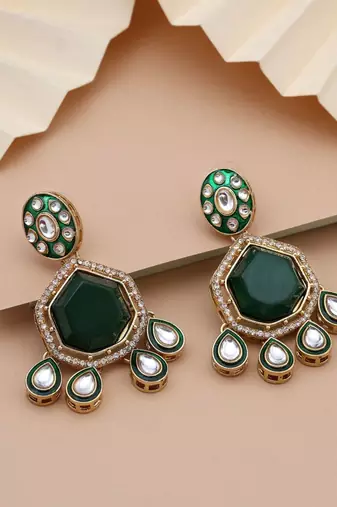 Green color kundan earrings