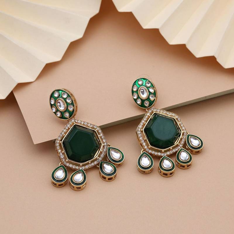 Green color kundan earrings