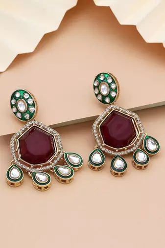 Maroon color kundan earrings
