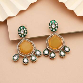 Yellow color kundan earrings 1