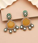 Yellow color kundan earrings