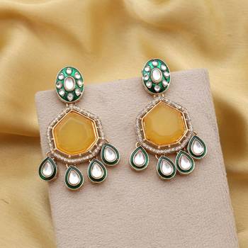 Yellow color kundan earrings 2
