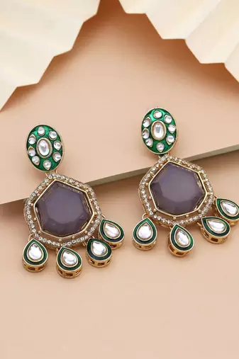 Grey color kundan earrings