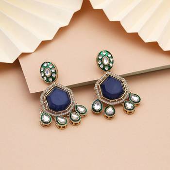 Blue color kundan earrings 1