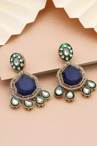 Blue color kundan earrings