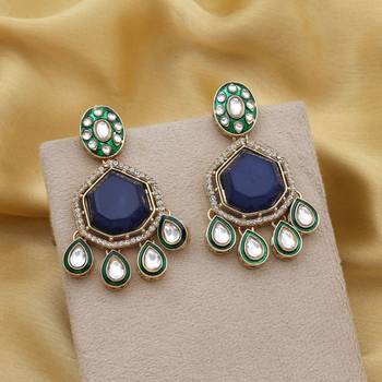 Blue color kundan earrings 2