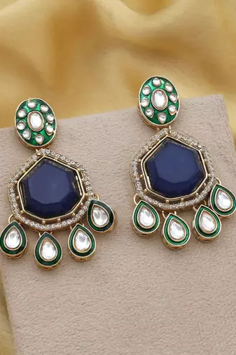 Blue color kundan earrings