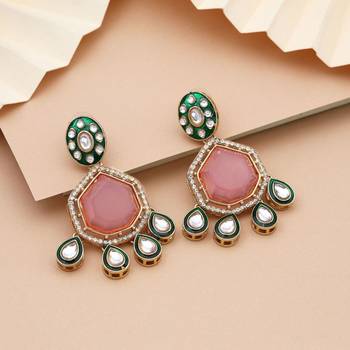 Pink color kundan earrings 1