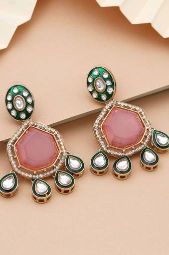 Pink color kundan earrings