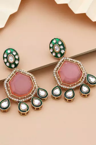 Pink color kundan earrings
