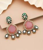 Pink color kundan earrings