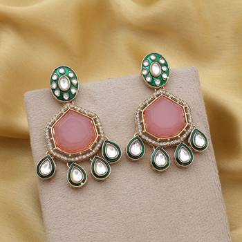 Pink color kundan earrings 2