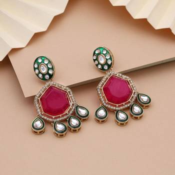 Rani color kundan earrings 1