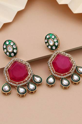 Rani color kundan earrings