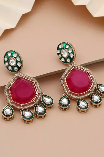Rani color kundan earrings