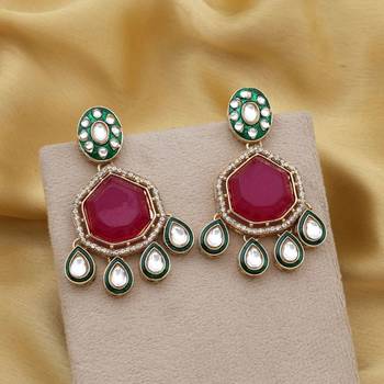 Rani color kundan earrings 2