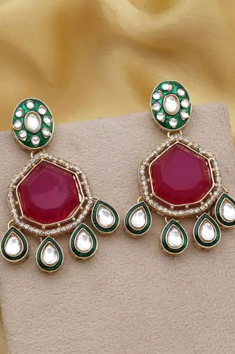 Rani color kundan earrings