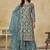 Teal-blue embroidered zari work net palazzo suits