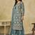 Teal-blue embroidered zari work net palazzo suits
