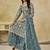 Teal-blue embroidered zari work net palazzo suits
