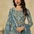 Teal-blue embroidered zari work net palazzo suits