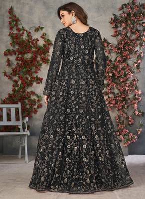 Black embroidered net anarkali suit 2