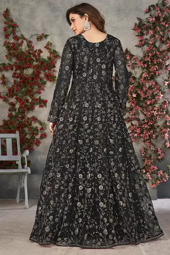 Black embroidered net anarkali suit