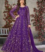 Purple embroidered net anarkali suit