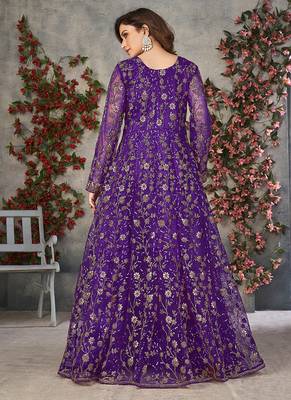 Purple embroidered net anarkali suit 2