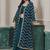 Teal-blue embroidered zari work silk palazzo suits