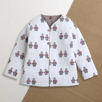 White multicolor hand screen printed reversible jacket set of 1 1