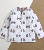 White multicolor hand screen printed reversible jacket set of 1