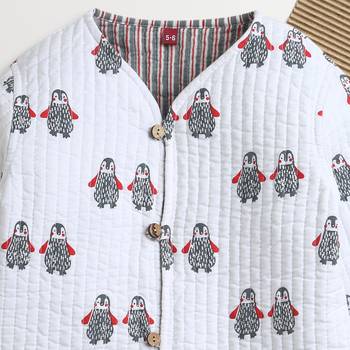 White multicolor hand screen printed reversible jacket set of 1 2
