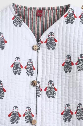 White multicolor hand screen printed reversible jacket set of 1