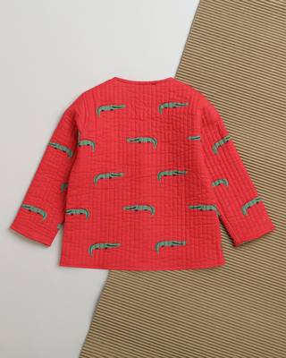 Red green hand screen printed reversible jacket set of 1 2