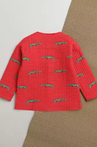 Red green hand screen printed reversible jacket set of 1