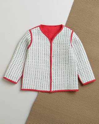 Red green hand screen printed reversible jacket set of 1 4