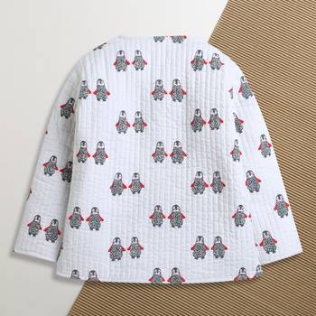 White multicolor hand screen printed reversible jacket set of 1 4
